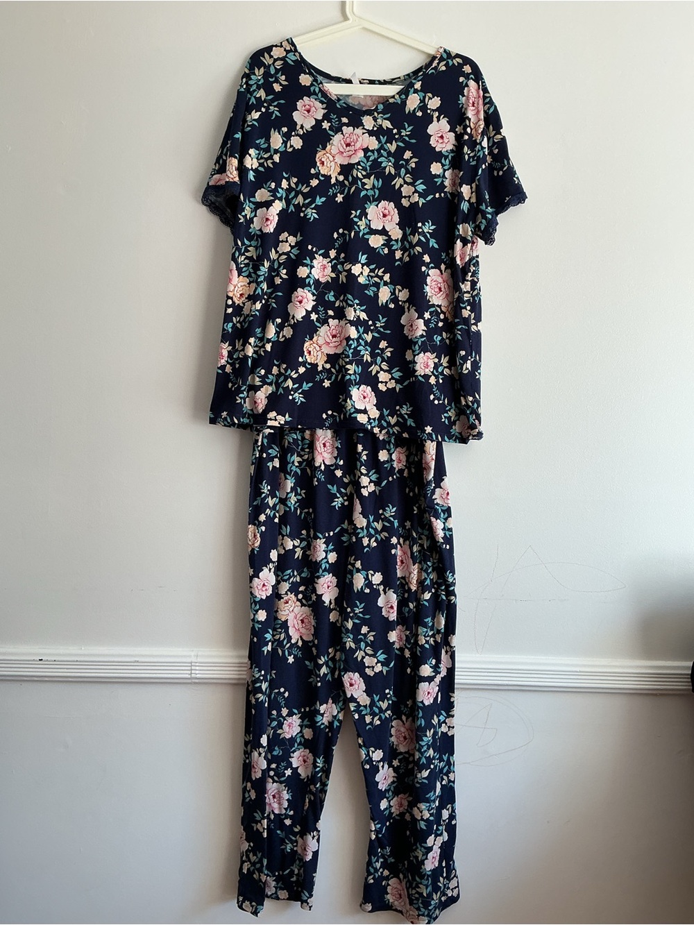 Women's Navy Floral Pajama Set - Short Sleeve Top & Pants